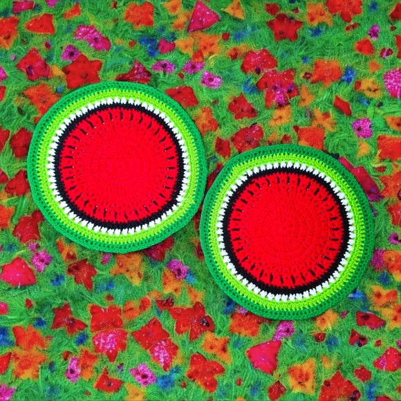 Handmade Crochet Watermelon Picnic Table Decor - Picture 2 of 4